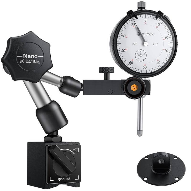 Neoteck Dial Indicator 0-1”/0.001” with 90lbs/40kg Magnetic Base,Imperial Dial Test Indicator Gauge Set for Lathe,3D Printer,CNC,Automobile,Laboratory - Image 1